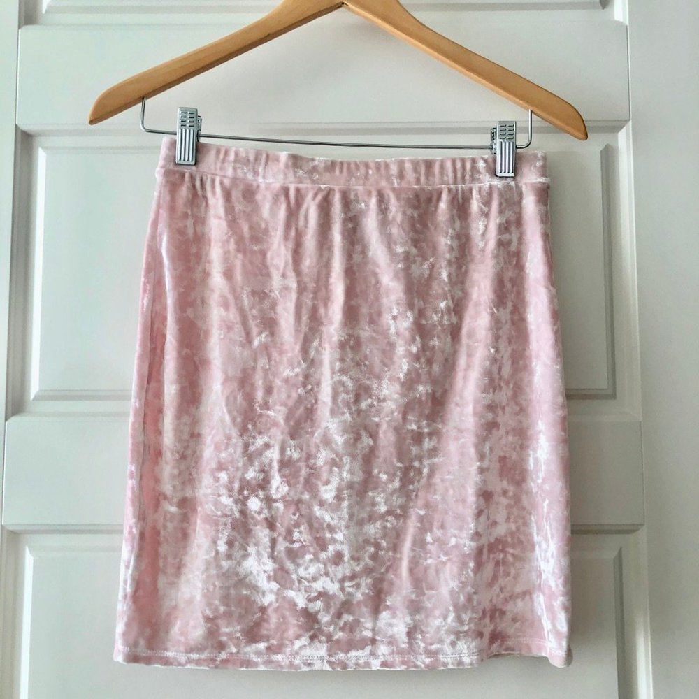 light pink velvet mini skirt